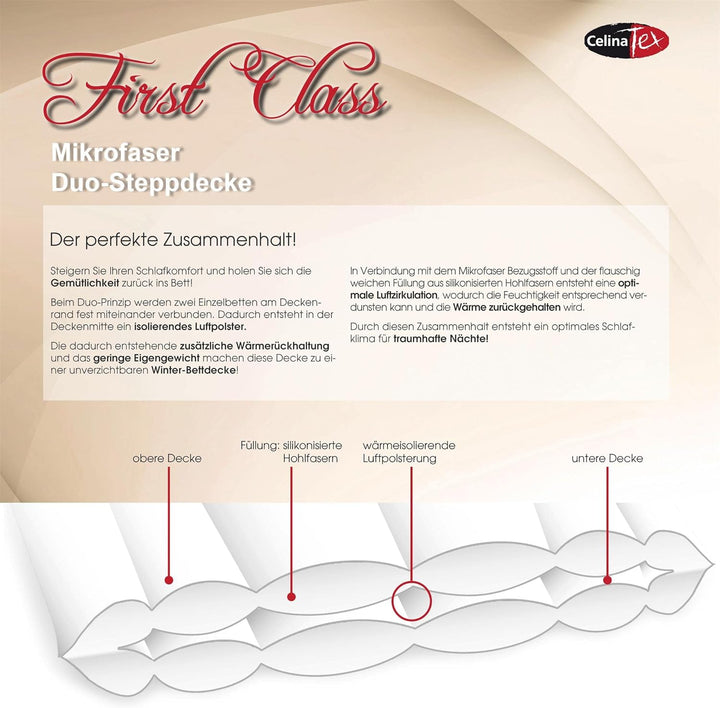 CelinaTex First Class Duo Bettdecke 200 x 220 cm Winter Steppdecke warm Qualitäts Decke Herbst atmun