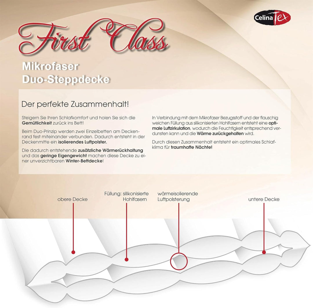 CelinaTex First Class Duo Steppdecken Winterdecke 135 x 200 cm Set mit 1x Kopfkissen 80 x 80 cm Wint
