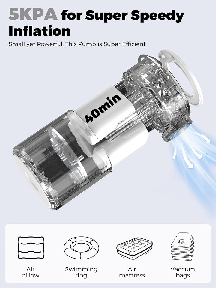 Mini Luftpumpe Elektrisch, 2 in 1 Tragbar, 5kPa &amp; 1500mAh Akku | 5 Düsen zum Aufblasen und Entleeren