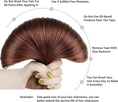 HotLulana Tape Extensions Echthaar Dunkelrotbraun Extensions Echthaar 14zoll/35cm 40g Invisible Remy