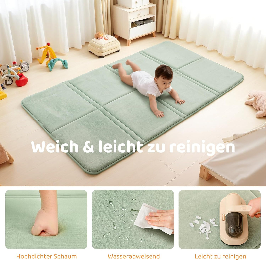 BYBYME 3cm Dicke Faltbare Krabbelmatte Baby, 80x150cm Spielmatte mit Rutschfester Unterseite, Weiche