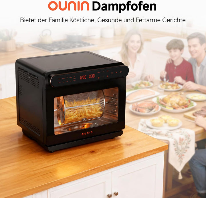 OUNIN 24L Vielseitig Airfryer Backofen, 11-in-1-Heissluftfritteuse, Zweizonen-Kochung, Minibackofen