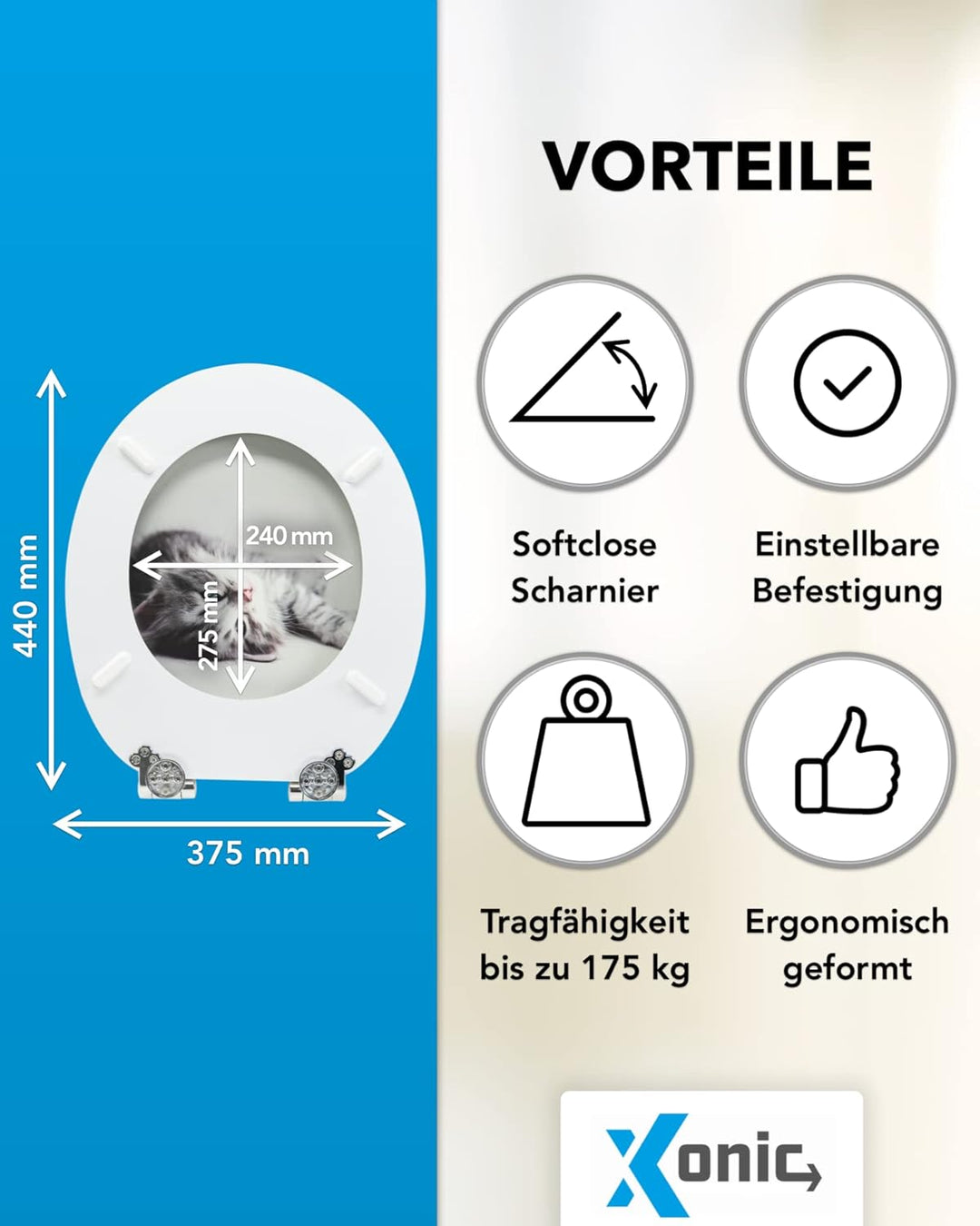 Xonic Design WC-Sitz - Premium Klo-Deckel - Toilettensitz mit Absenkautomatik - hochwertige Klobrill