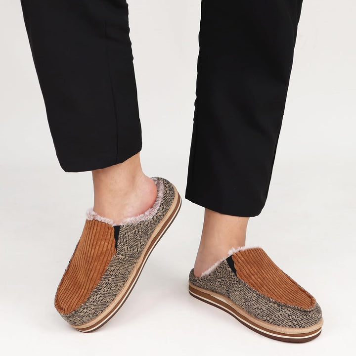 ONCAI Hausschuhe Herren Komfort Pantoffeln Plüsch Streifen Hüttenschuhe Wärme Cord Flauschig Slipper