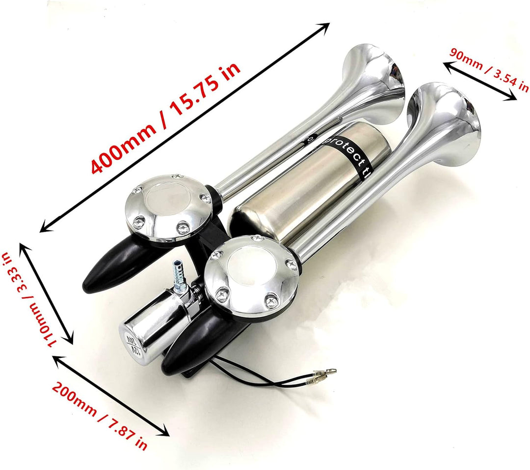 Autohupe Bootshupe 175DB Car Horn Schiffshupe Verlängern Sie den Ton Doppelrohrhupe Lufthupe Silber