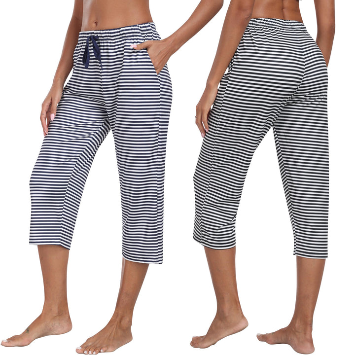 MoFiz Damen Schlafanzughose 3/4 Lang Schlafhose Modal Nachtwäsche Weich Pyjamahose Freizeithose mit