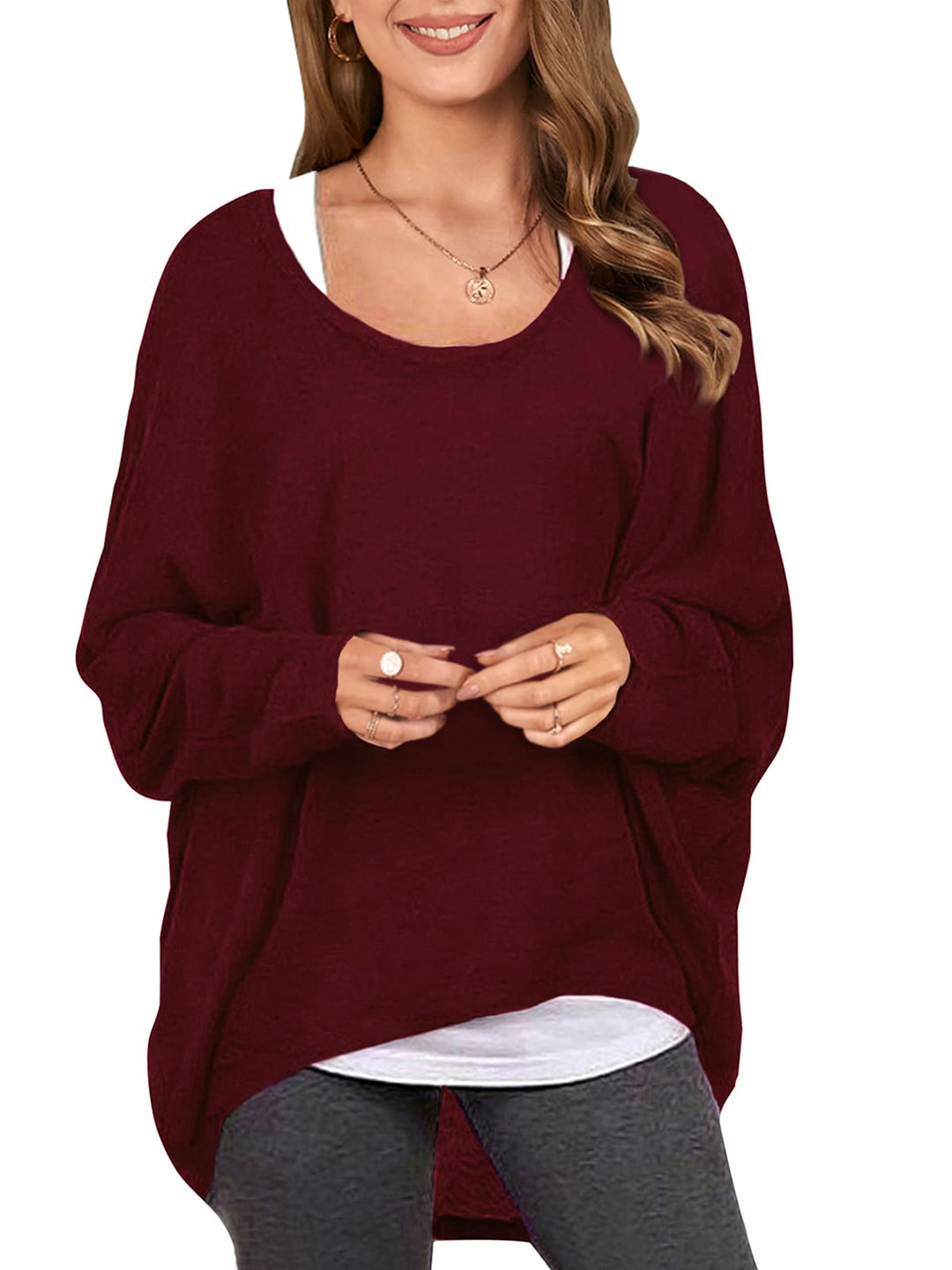 ZANZEA Damen Lose Asymmetrisch Jumper Sweatshirt Pullover Bluse Oberteile Oversize Tops, S Wein Rot