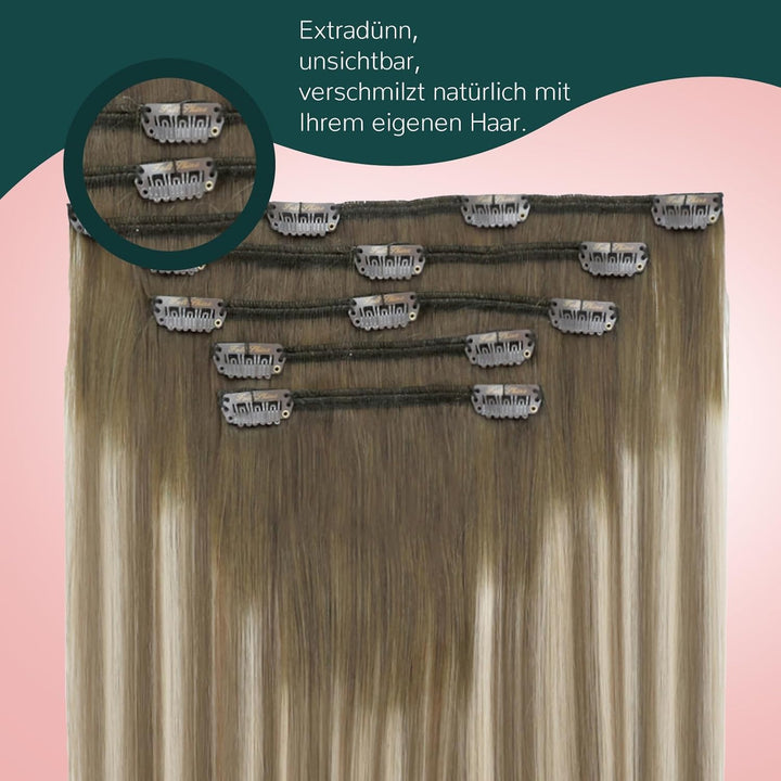 Easyouth Echthaar Extensions Clip in Balayage Haarverlangerung Clips in Extensions Echthaar Dunkelbr