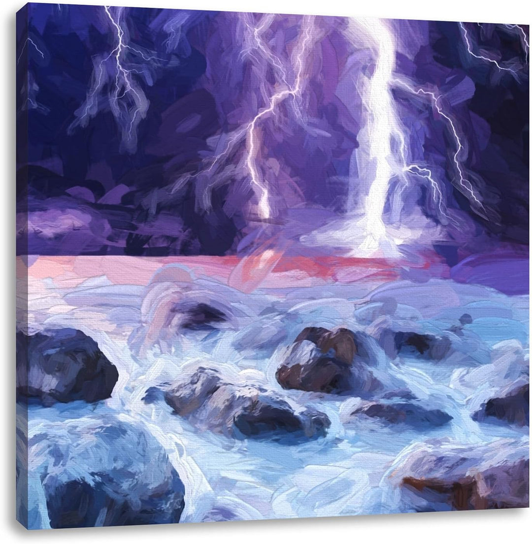 Pixxprint Starkes Gewitter über dem Horizont, Format: 70x70 auf Leinwand, 70x70