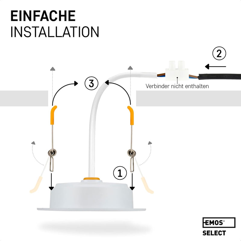 EMOS Downlight LED Einbauleuchten 4000K neutralweiss | Set 6 LED Spots IP54 Feuchtraum, Badezimmer |