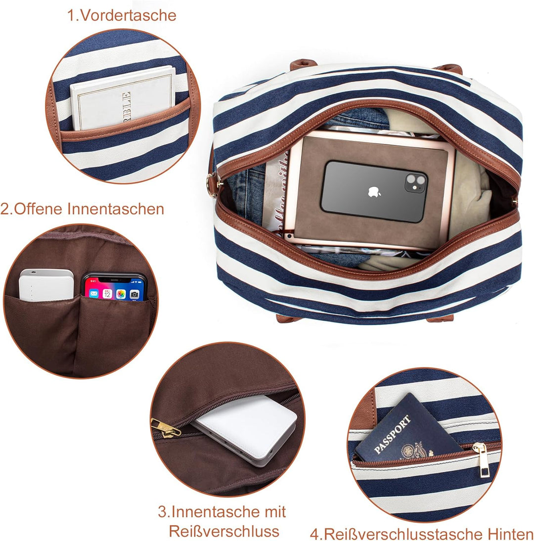 BOLOSTA Reisetasche Weekender Damen Canvas Übernachtungstasche Grosse Reisetaschen Tragetasche auf d