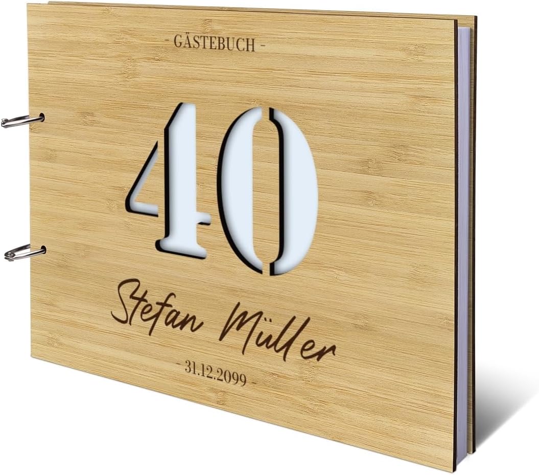 Personalisiertes Geburtstag Gästebuch Bambus Cover Naturpapier 72 Blätter | 144 Innenseiten DIN A4 q