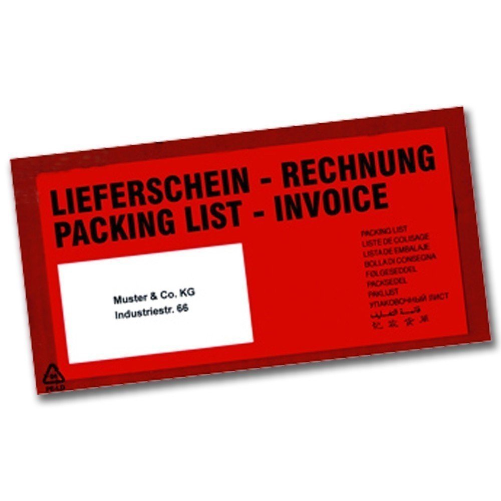 2000 rote Lieferscheintaschen DIN lang Dokumententaschen Begleitpapierhüllen NEU