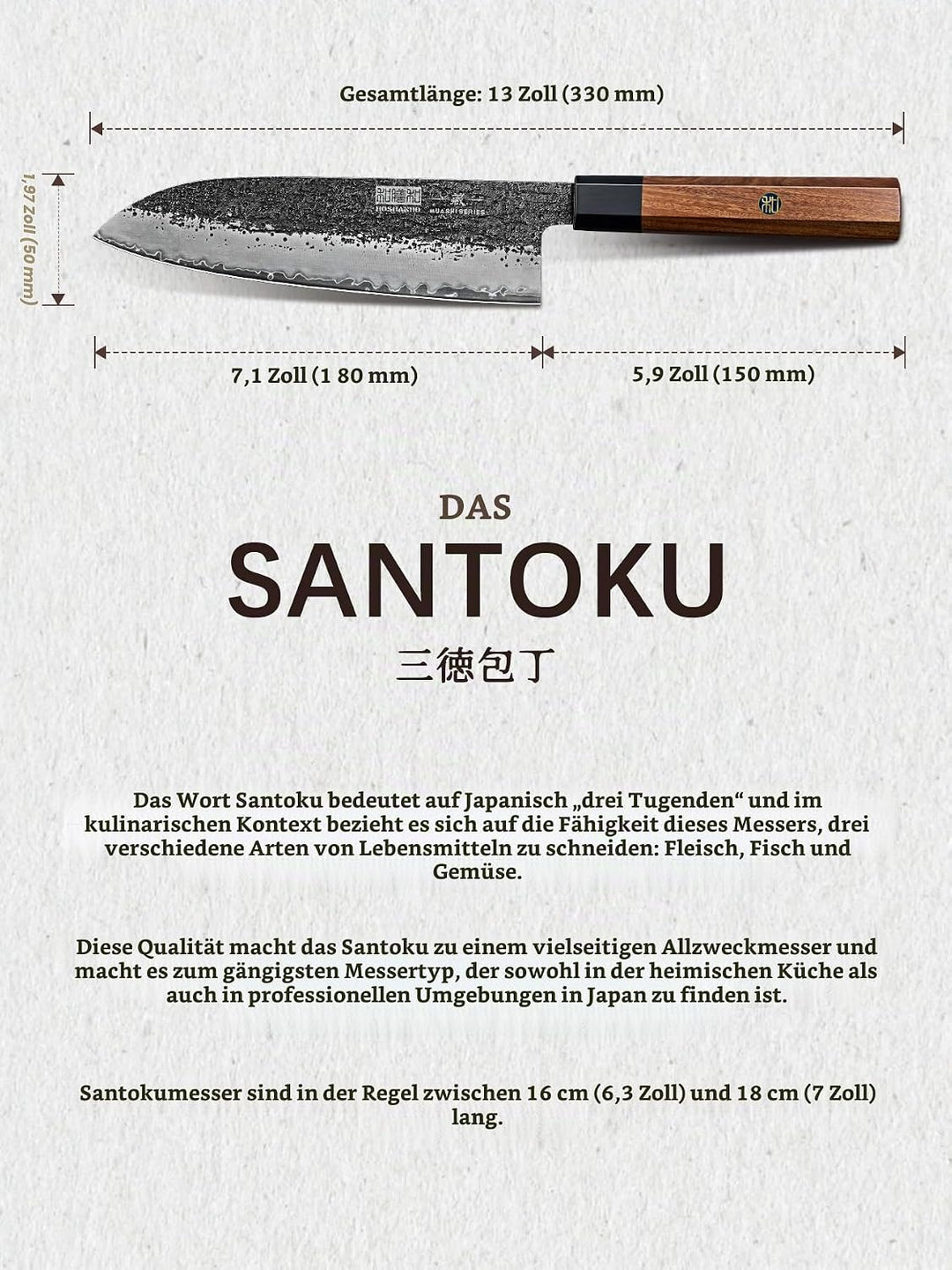 HOSHANHO Santoku Messer 18 cm, Japanisches Handgeschmiedetes Kochmesser, Ultrascharfes Küchenmesser