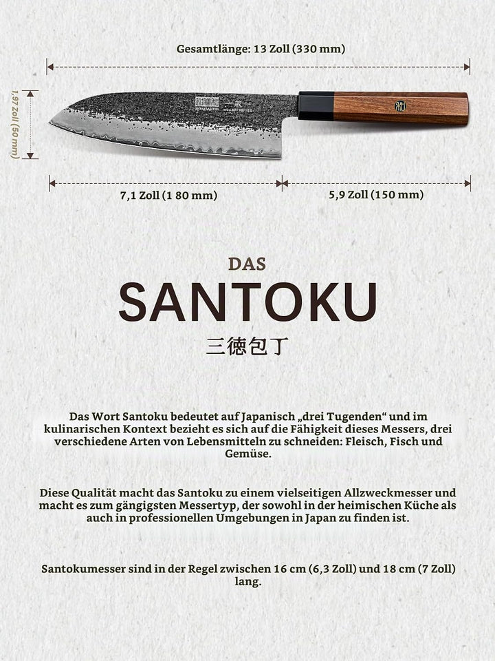 HOSHANHO Santoku Messer 18 cm, Japanisches Handgeschmiedetes Kochmesser, Ultrascharfes Küchenmesser