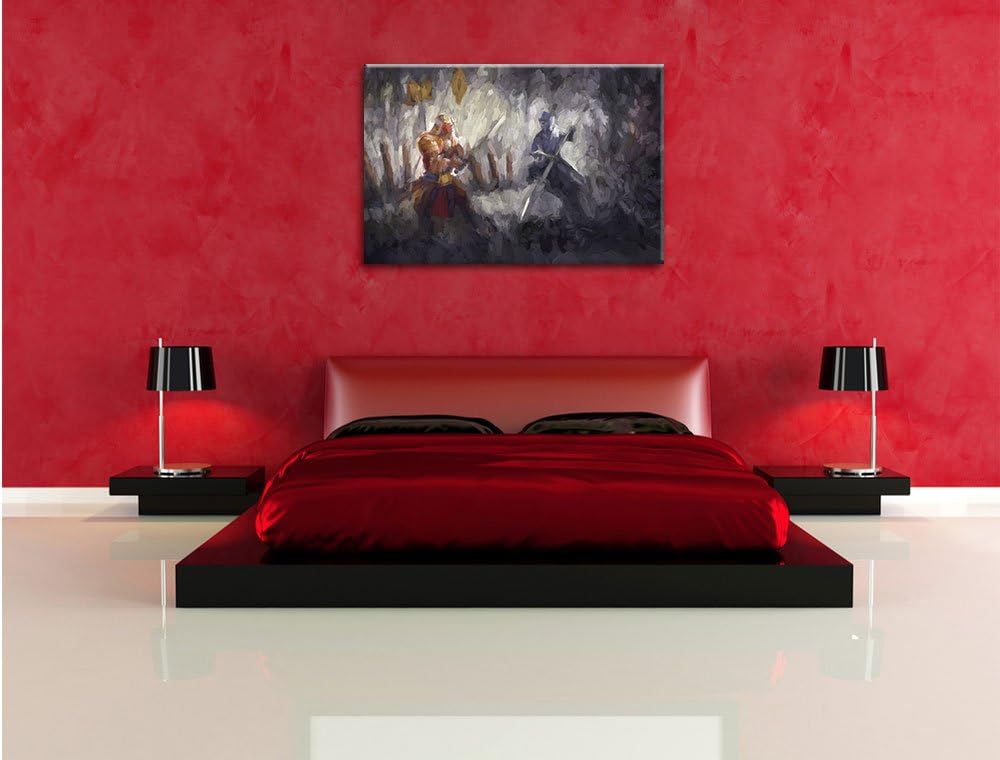 Pixxprint Kampf zwischen Samurai und Ninja Kunst Pinsel Effekt, Format: 100x70 auf Leinwand, 100x70