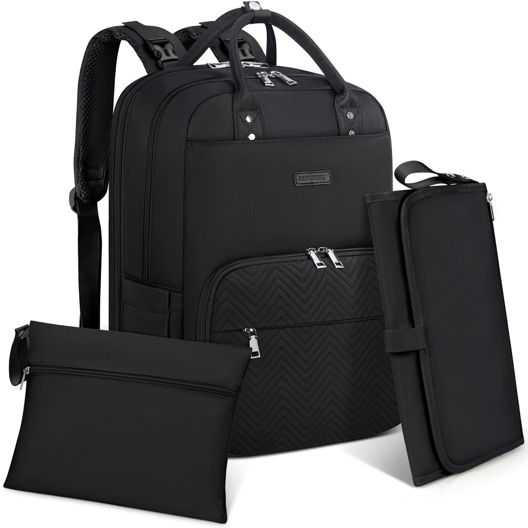RAINSMORE Wickelrucksack Baby Wickeltasche Rucksack mit Wickelunterlage Unterwegs Gross Diaper Bag M