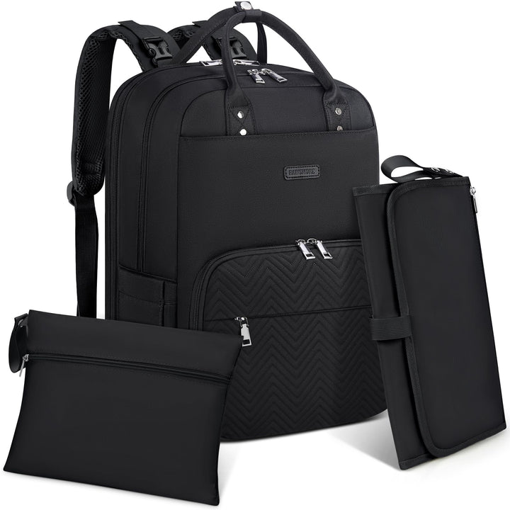 RAINSMORE Wickelrucksack Baby Wickeltasche Rucksack mit Wickelunterlage Unterwegs Gross Diaper Bag M