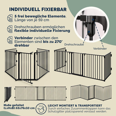 CASARIA® Kaminschutzgitter mit Sicherheitstür Metall Ofenschutzgitter 306x77cm Kamingitter ohne Bohr