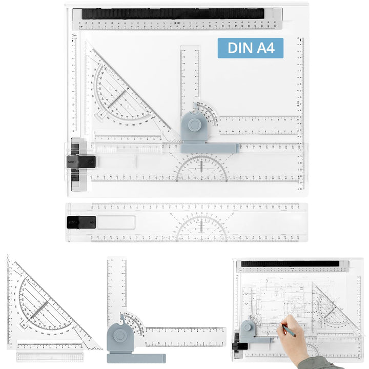 QWORK® Multifunktions Zeichenplatte Set, DIN A4 Zeichenbrett mit verstellbarem Mess und Präzisionswe