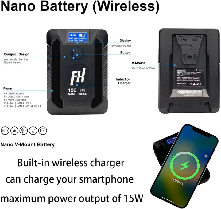 SONGING FXLION Nano Two-PRO Kleiner V-Mount/V-Lock Akku mit Typ C, D-Tap, USB A, Micro USB für Kamer