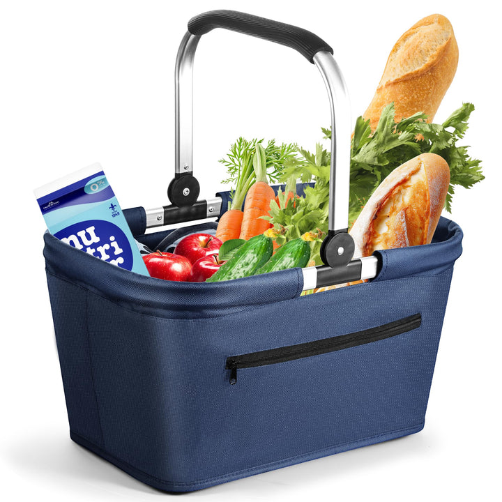 25L Einkaufskorb Faltbar, Für Einkauf, Reise, Camping (Marineblau) | Mutti Korb(43x28x23cm) mit Alum