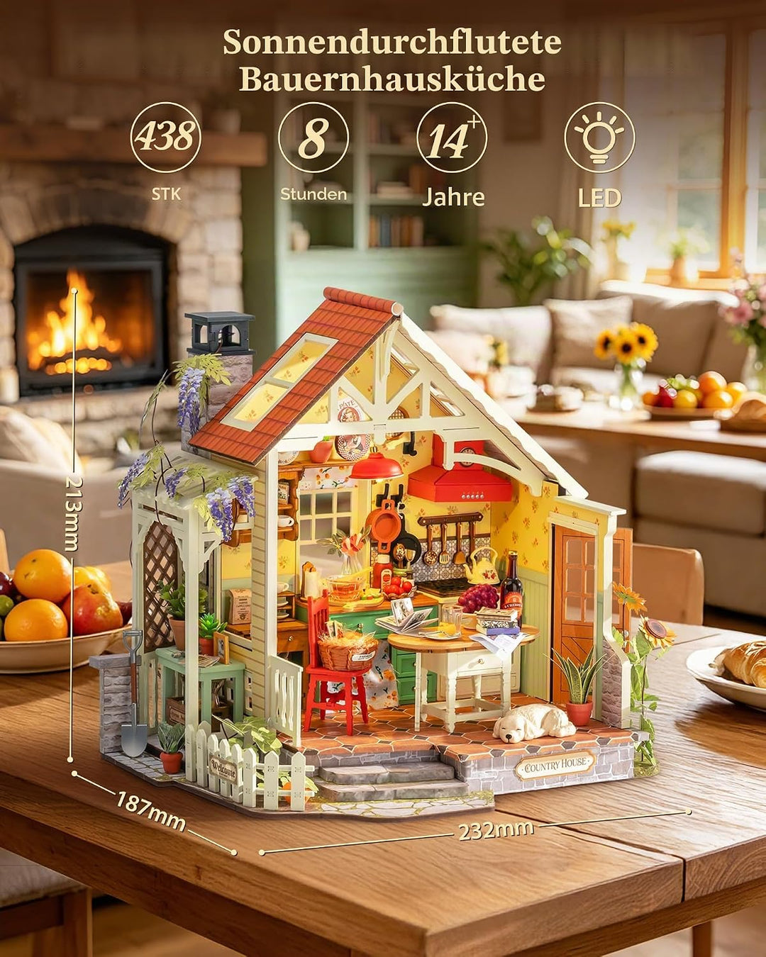 Rolife DIY Miniatur Haus Bausatz für Erwachsene, Sonnenlicht Bauernhaus Küche, Cottage Stil Holz Pup