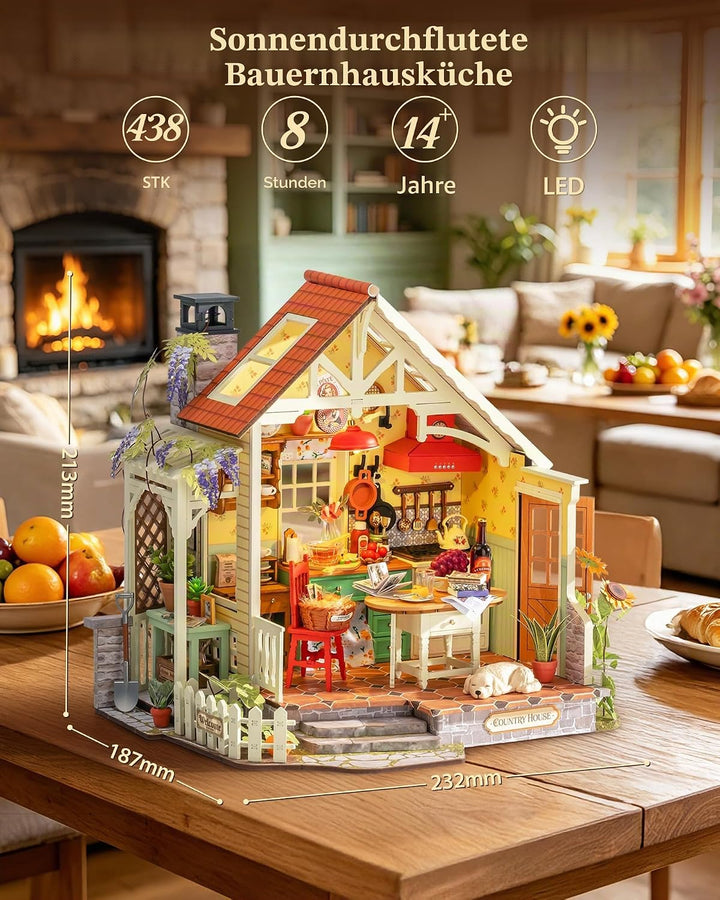 Rolife DIY Miniatur Haus Bausatz für Erwachsene, Sonnenlicht Bauernhaus Küche, Cottage Stil Holz Pup