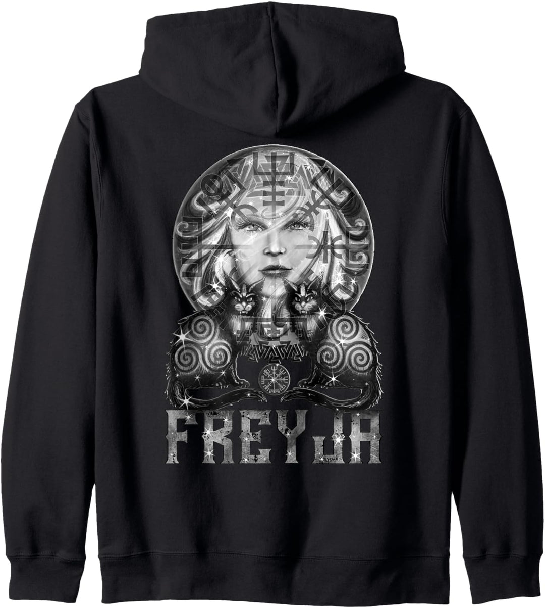 Freyja Nordische Göttin mit Katzen & Magischen Symbolen Kapuzenjacke