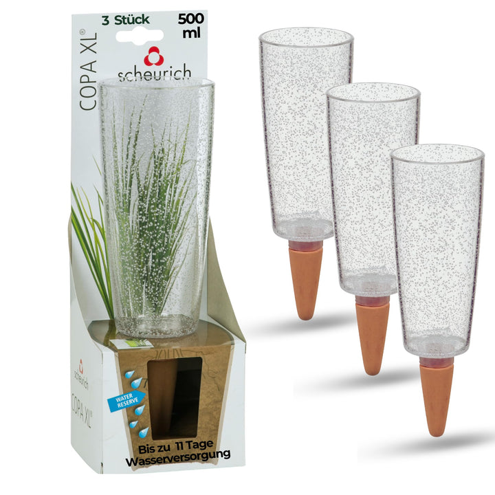 Scheurich Wasserspender Copa XL | 3X Transparent | 500 ml Füllmenge | Bewässerungskugel klein mit To