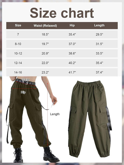 Rolanko Kinder Cargo Hose Elastische Taille Jogger Tanz Hose für Mädchen Streetwear Hip Hop, 122-128