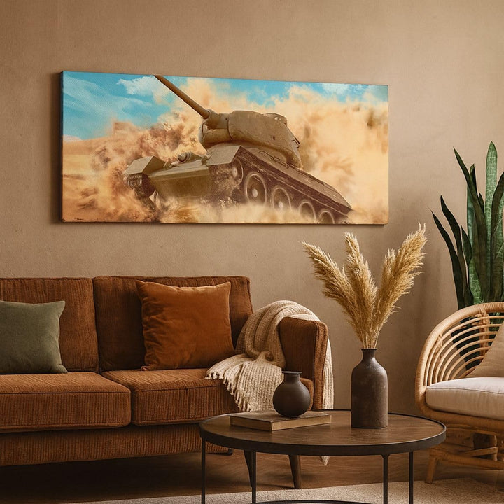 Panorama Bilder auf Leinwand Panzer Poligon Feld Leinwandbild 90x30cm Wandbilder Dekoration Wohnzimm