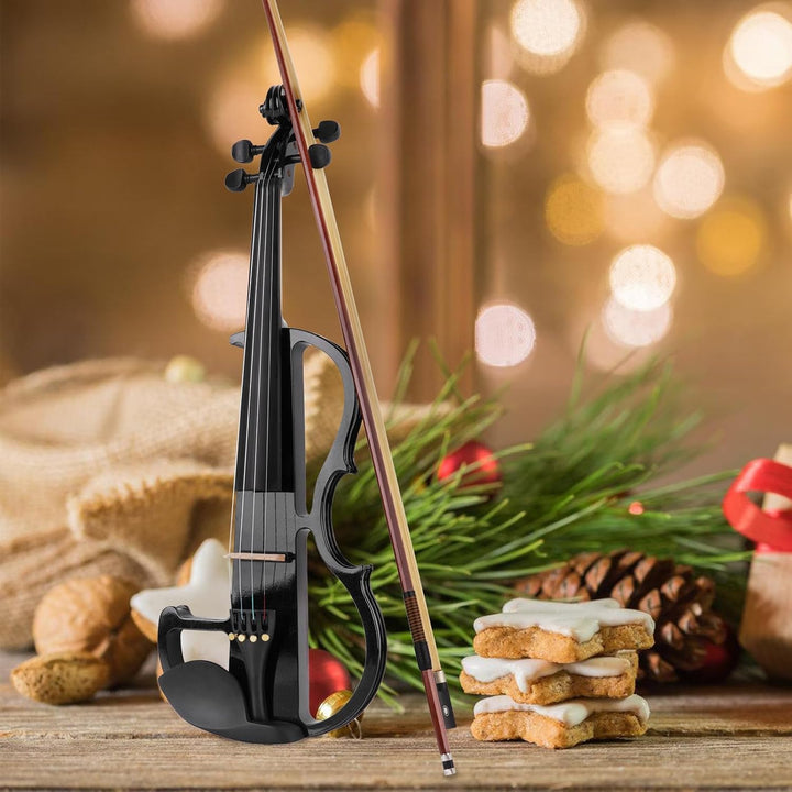 Vangoa Elektrische Violine Geige aus massivem Holz, 4/4, mit Ebenholzbeschlägen, Tragetasche, Audiok
