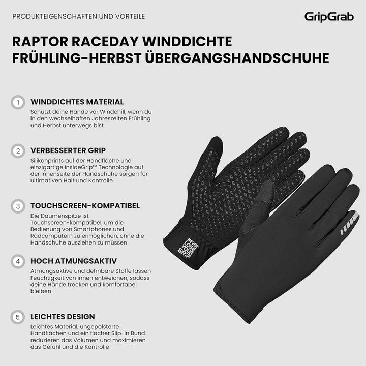GripGrab Raptor Winddichte Profi Fahrrad Übergangshandschuhe Ungepolsterte Frühling Herbst Radsport
