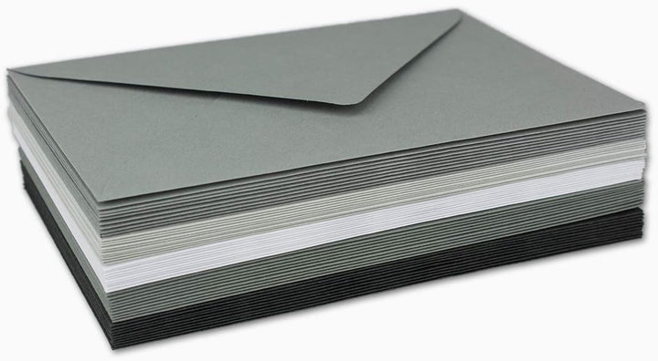 50x Umschlagpaket - DIN C6 - ca. 11,4 x 16,2 cm - die Grauen - 5 Farben je 10 Umschläge - 120 g/m² -