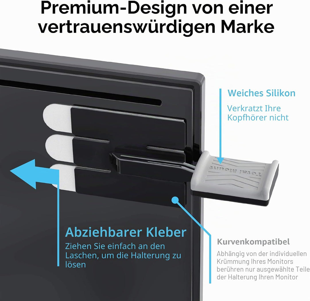 TotalMount Universal Kopfhörerhalterung Headset Ständer Aufhänger PC Monitor für alle Over-Ear und O