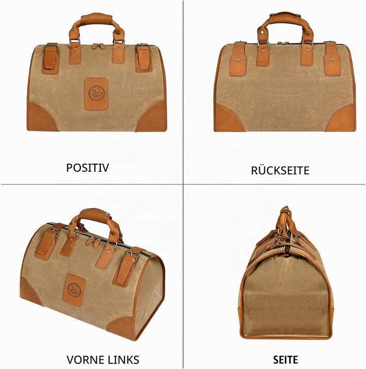 Wasserabweisend Canvas Crazy Horse Leder Reisetasche 35L Trim Unisex Handgepäck Weekender Tasche Spo