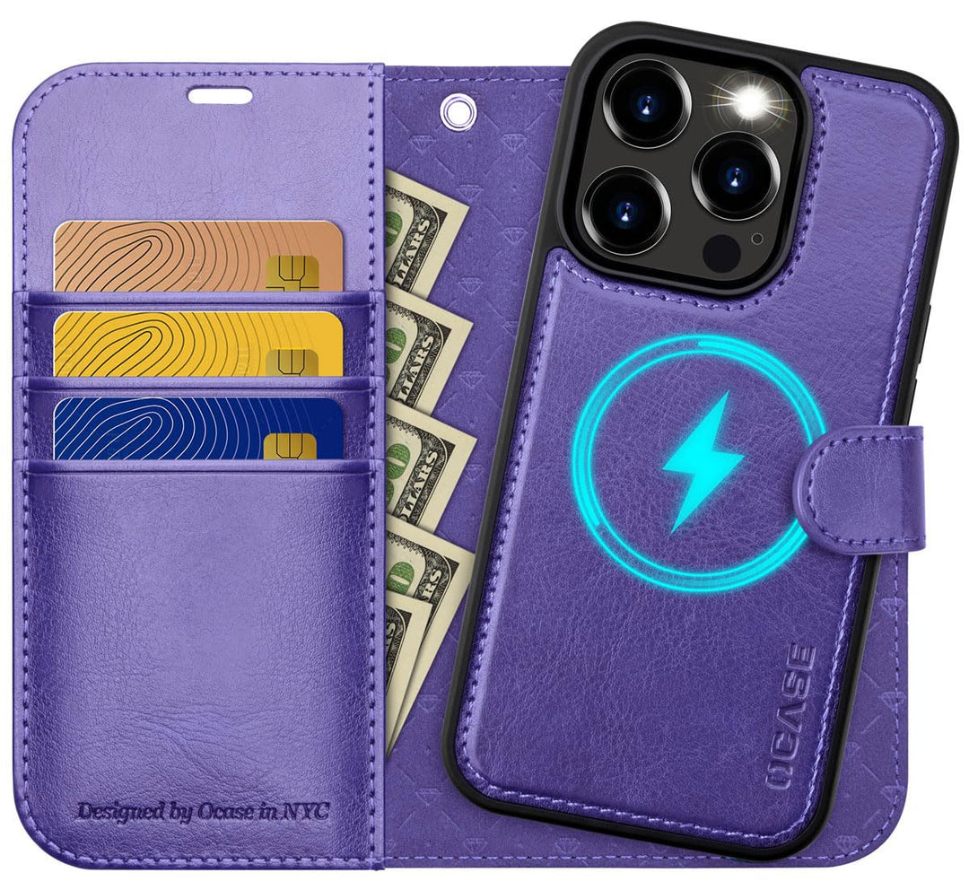 OCASE iPhone 15 Pro Max Hülle(2in1) Leder Stossfestes Case [Abnehmbare magnetische Hülle] [Kabellose
