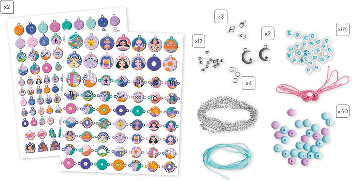 Janod - Bastelset 14 Astro-Schmuckstücke - Les Ateliers Bijoux - Kreatives Hobby Kinder - 12 Armbänd