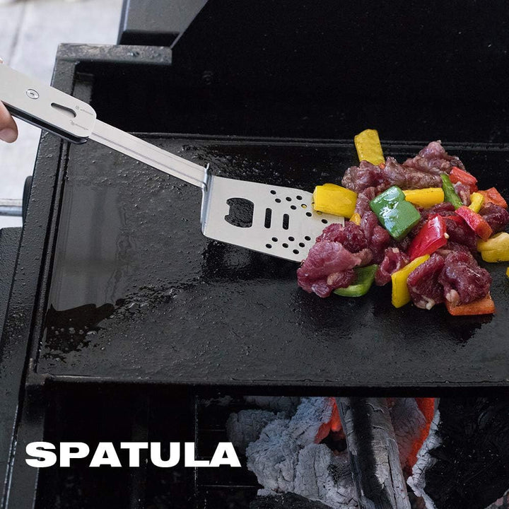 Roxon 4 in 1 kompaktes Mini BBQ Grill-Set mit Spatel, Gabel, Zange und Flaschenöffner für Wandern Ca