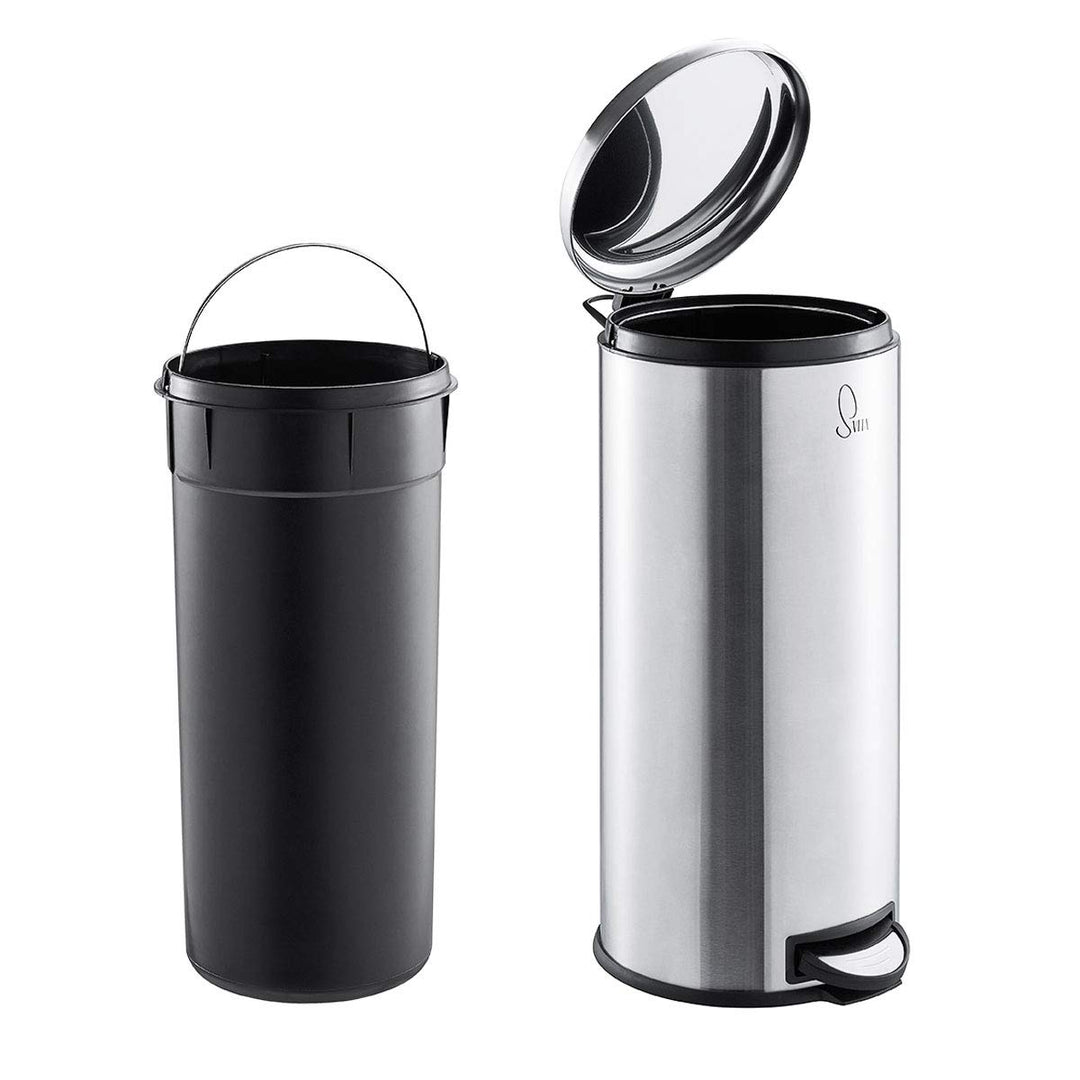 SVITA T30 Mülleimer Treteimer Abfalleimer 30 Liter inkl. Inneneimer rund Küchen-Hilfe Edelstahl Silb
