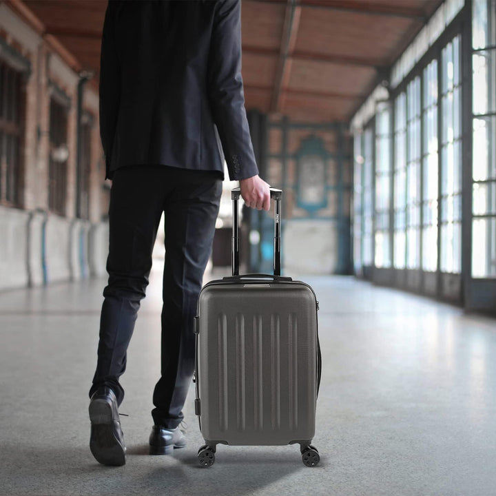 SKPAT Reisekoffer-Set, 4 Räder, Reisekoffer-Set, leicht, mit Zahlenschloss Antrazit L, Antrazit L