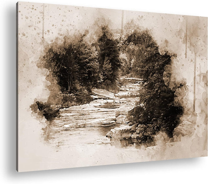 deyoli Flusslauf im zauberhaften Wald Format: 80x60 Effekt: Sepia als Leinwandbild, Motiv fertig ger