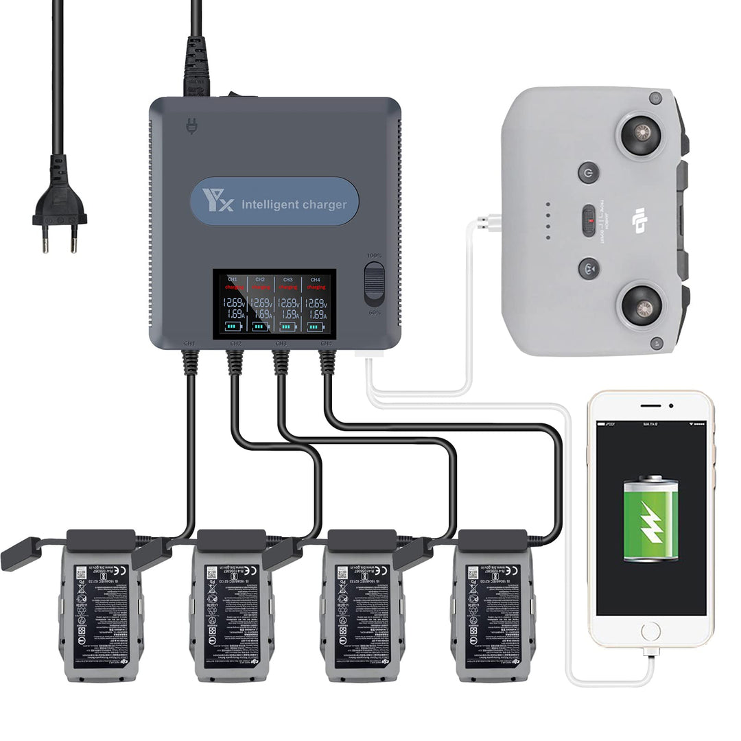 LYONGTECH LCD Display Akku Ladegerät für DJI Air 2S,Mavic Air 2 Drohne, lädt 4 Batterie und 2 USB-An