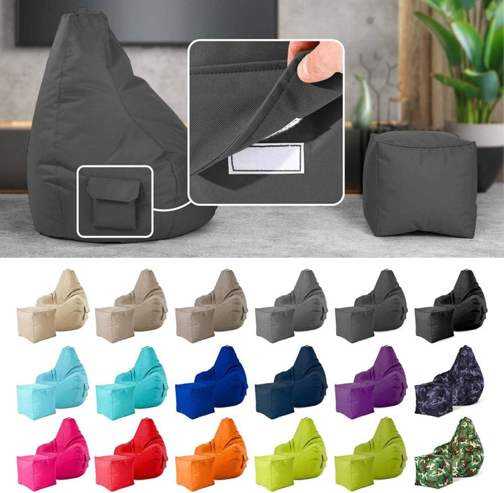 Green Bean 2er Set Sitzsack + Hocker - fertig befüllt - robust waschbar schmutzabweisend - Kinder &