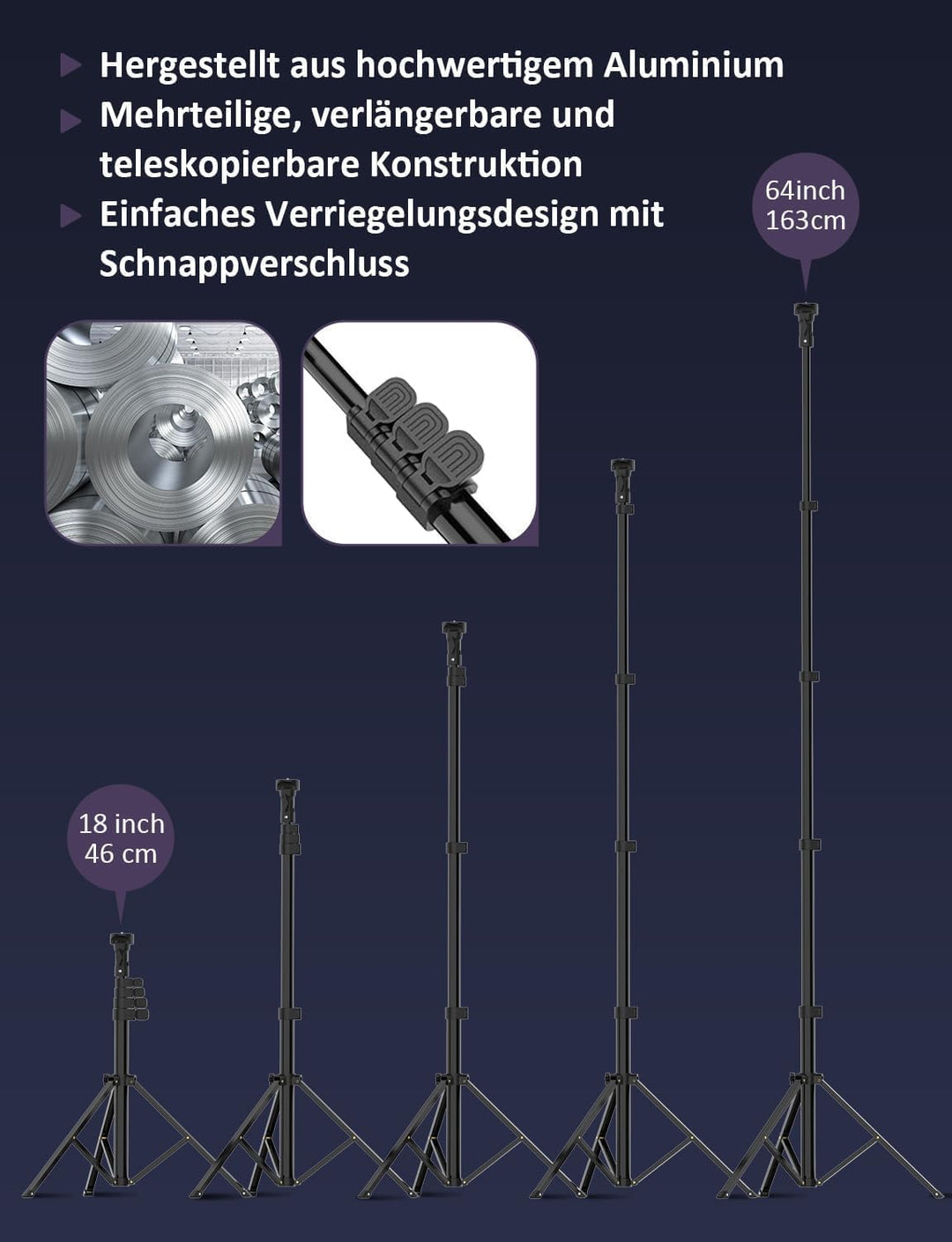 YOHOOLYO Ringlicht mit Stativ 12 Zoll Selfie Licht mit 163cm Aluminium-Dreibein 3 Lichtfarben und 10