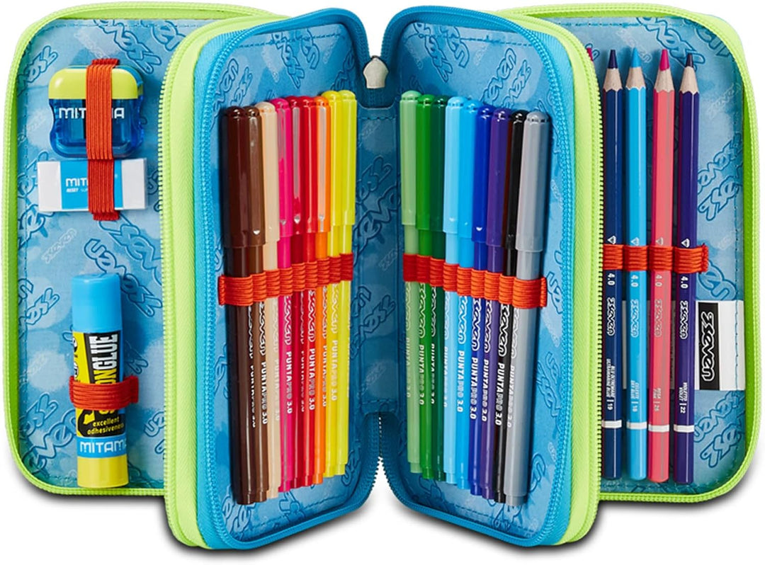 Seven Federmäppchen, Mäppchen, Mehrfarbig, Federtasche für Schreibwaren, Etui komplett mit Bleistift