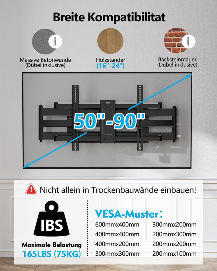 FORGING MOUNT TV Wandhalterung 109CM Langer Arm Schwenkbar Neigbar TV Halterung für 50-90 Zoll Flach