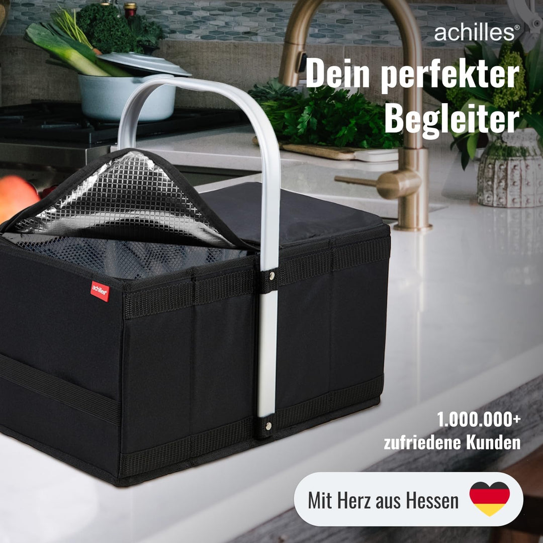 achilles Handle-Box cool, Einkaufskorb mit Kühleinsatz, Faltkorb mit Aluminium Griff, Kühlkorb, 40 c