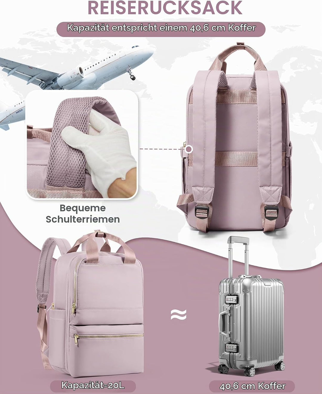bergsalz Reiserucksack Damen Ryanair Handgepäck 40x20x25 Rucksack Damen Herren Arbeit Handgepäck Ruc